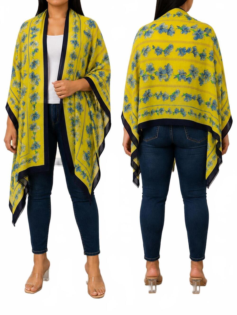 Talbots Floral Print Scarf Wrap Shawl. Features A Vibrant Yellow Background With